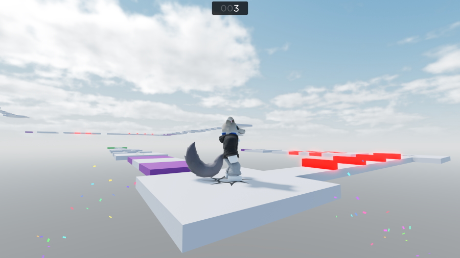 A photo taken in Fusion Obby, showing the counter and confetti